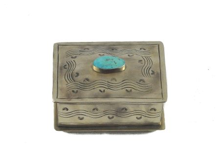 Rustic Silver Small Stamped Box W Turquoise Discount