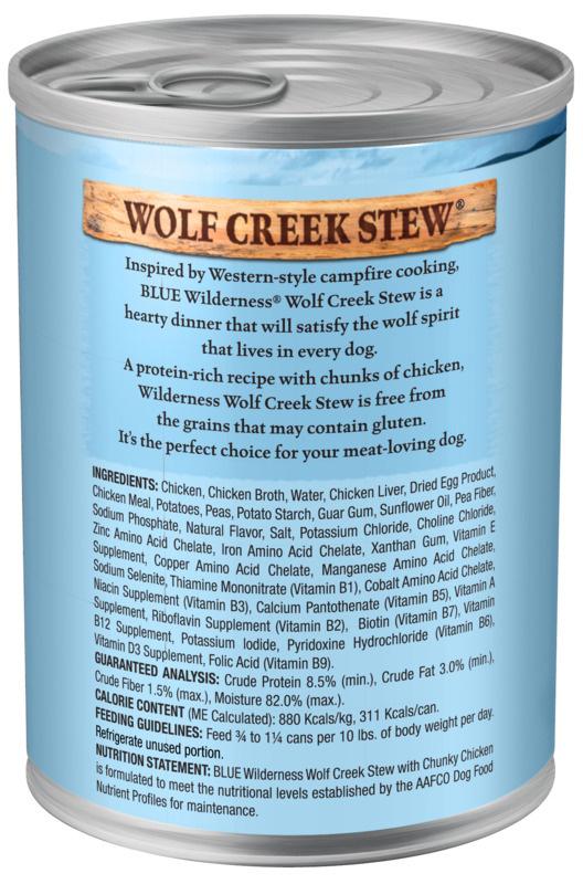 Blue Buffalo Wilderness Wolf Creek Stew Chunky Chicken Stew Canned Dog Food Supply